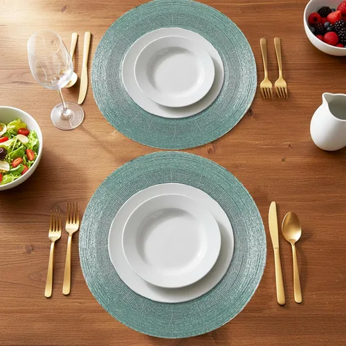 Miniatura 5 de Manteles individuales de 13 pulgadas con cuentas redondas para mesa de comedor - Manteles decorativos con cuentas de vidrio y respaldo de algodón