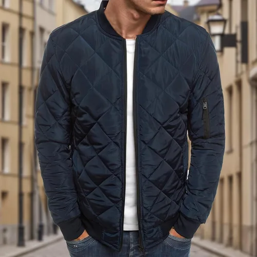 Miniatura 2 de Chaqueta bomber acolchada de diamante para hombre, chaqueta universitaria acolchada con cremallera, cuello alto, abrigo de invierno suelto de aviador