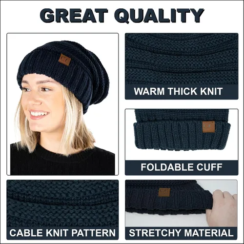 Miniatura 227 de Funky Junque Gorro de moda de punto trenzado de talla extragrande, grueso, abrigado, suave y holgado