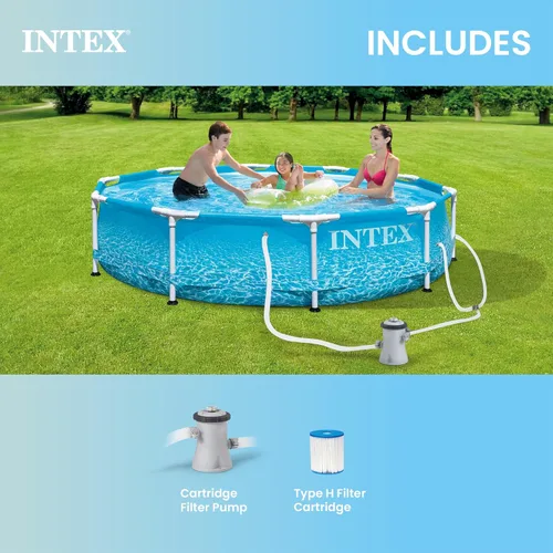 Miniatura 5 de INTEX 28207EH Juego de piscina sobre el suelo con marco de metal junto a la playa: 10 pies x 30 pulgadas - Incluye bomba de filtro de cartucho