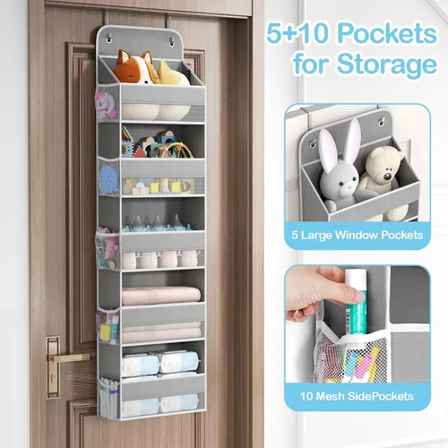 Miniatura 4 de LAMU Organizador de 5 niveles para colgar sobre la puerta, columpio, a prueba de armario, almacenamiento detrás de la puerta para ropa de bebé