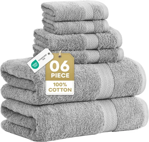 LANE LINEN Juego de 6 toallas turcas de 100 % algodón para baño, súper suaves, de secado rápido y altamente absorbentes, 2 toallas de baño, 2 paños