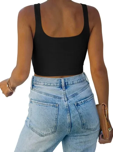 Miniatura 2 de REORIA - Ombliguera sin mangas y costuras, con doble forro, cuello cuadrado, sexy, para mujer y yoga