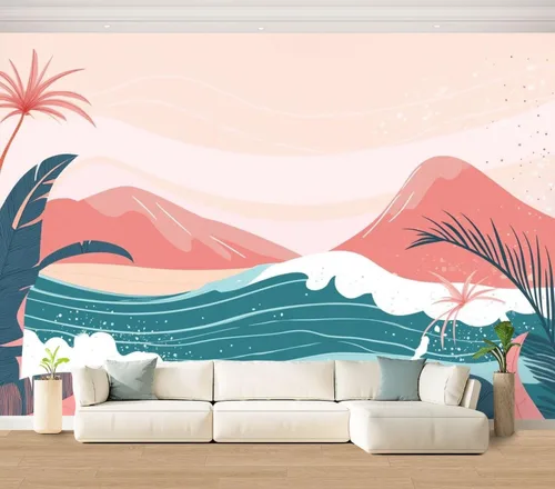 Miniatura 21 de Hawaii - Mural de pared retro exótico exótico tropical con olas de playa, paisaje, vintage, despegar y pegar, autoadhesivo, extraíble, adhesivo