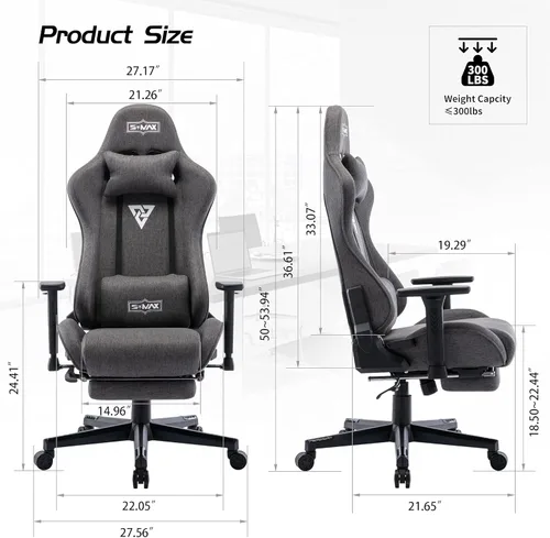 Miniatura 3 de S*MAX Silla de juegos de tela con reposapiés, asiento grueso, silla ergonómica para juegos con reposabrazos 3D, sillas de tela transpirable para Gris
