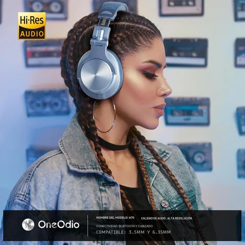 Miniatura 2 de OneOdio Auriculares Bluetooth A70 sobre la oreja, auriculares inalámbricos con tiempo de reproducción de 72 horas, alta resolución, conector de Azul
