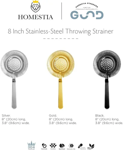 Miniatura 9 de Homestia Colador de cóctel, colador clásico Hawthorne de acero inoxidable con mango largo, colador de bebidas para bartenders profesionales, resorte