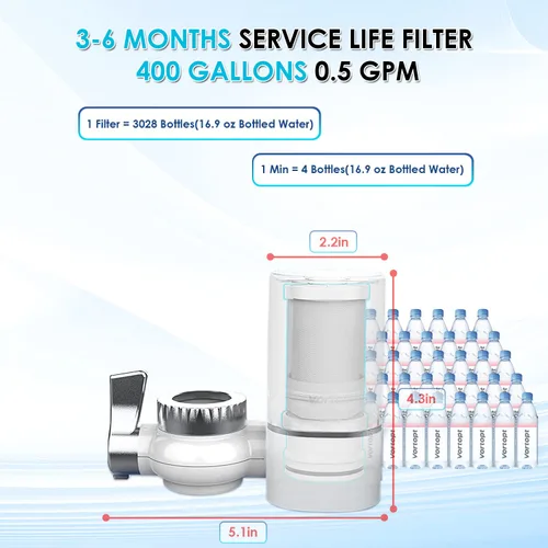 Miniatura 4 de Vortopt Filtro de agua para grifo para fregadero, flujo rápido, sistema de filtración de agua de montaje en grifo de 400 galones para agua