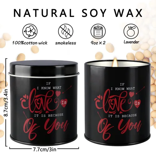 Miniatura 3 de Paquete de 2 velas perfumadas de lavanda para el día de San Valentín, velas de cera de soja de aromaterapia para parejas, padres, esposo, esposa, 9