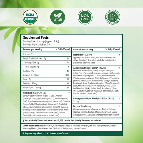 Miniatura 8 de Nested Naturals Super Greens Polvo de Superalimento Diario - Polvo Verde Certificado USDA Orgánico con Alimentos Integrales, Espirulina, Hierba