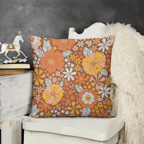 Miniatura 3 de Juego de 2 fundas de almohada florales retro de los años 70, Groovy Funky Hippie Flor Naranja Estética Boho Fundas de Almohada de 16 x 16 pulgadas