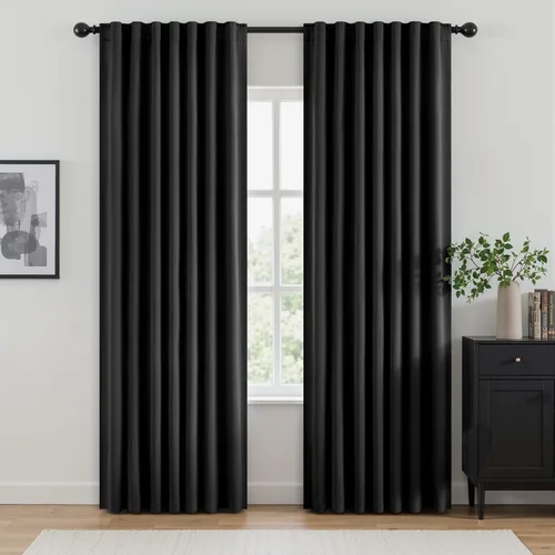 ANRODUO Juego de 2 cortinas con bloqueo de luz del 99%, cortinas de 84 pulgadas de largo, cortinas negras para dormitorio, cortinas con aislamiento