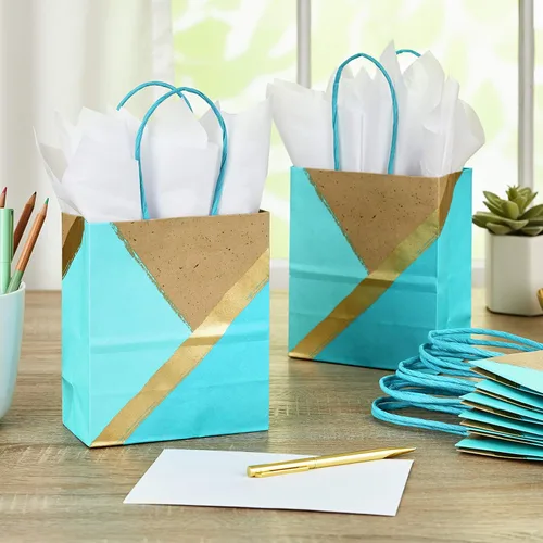 Miniatura 2 de Hallmark Bolsas de regalo pequeñas de papel de 6 pulgadas (paquete de 8 unidades, papel kraft, turquesa y menta) para Navidad, cumpleaños, bodas