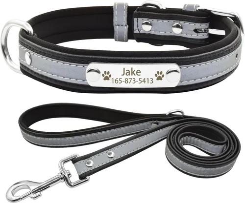 Miniatura 6 de Collares reflectantes personalizados para perros con acolchado de neopreno, collar de perro grabado personalizado con placa de nombre para perros