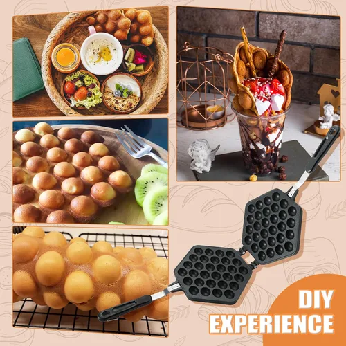 Miniatura 9 de MAOPINER Molde para hacer gofres de burbujas, molde para gofres, olla antiadherente de doble cara para hacer waffles de huevo y forma de pez