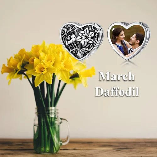 Miniatura 5 de PEIMKO Dije personalizado de plata de ley con diseño de corazón de flor de nacimiento y corazón de flor de nacimiento pulsera de serpiente regalo