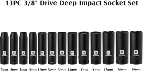 Miniatura 3 de MIXPOWER Juego de 13 piezas de dados de impacto profundo de 3/8 pulgadas, 0.276 in a 0.748 in, CR-V, métrico, 6 puntos, profundo, 13 piezas de 3/8