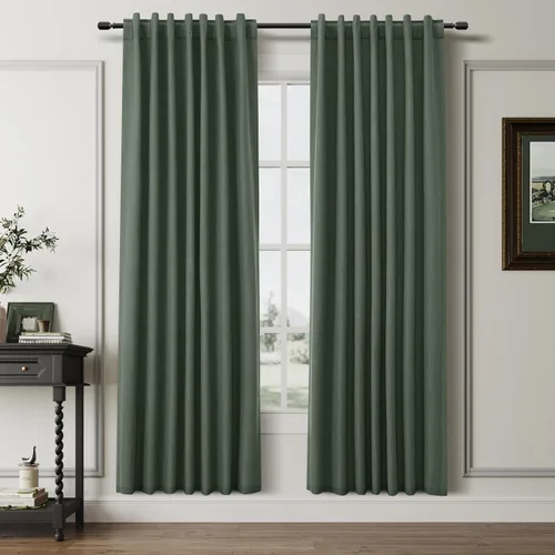 Miniatura 15 de BOODII Cortinas de lino 100% opacas para dormitorio de 102 pulgadas de largo, con aislamiento térmico, oscurecimiento de la habitación, cortinas