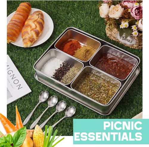 Miniatura 7 de Boao Sartenes Yakumi 304 de Acero Inoxidable Recipiente para Condimentos y Sazonadores con Tapas y Cucharas, Sartenes Japonesas Yakumi Mini