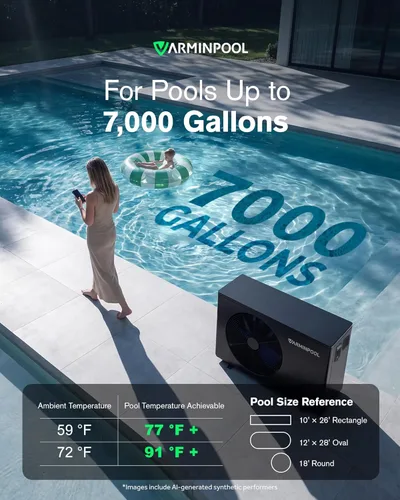 Miniatura 2 de Bombas de calor para piscina, bomba de calor de piscina de 30,000 BTU para piscinas sobre el suelo de hasta 8000 galones, control WiFi