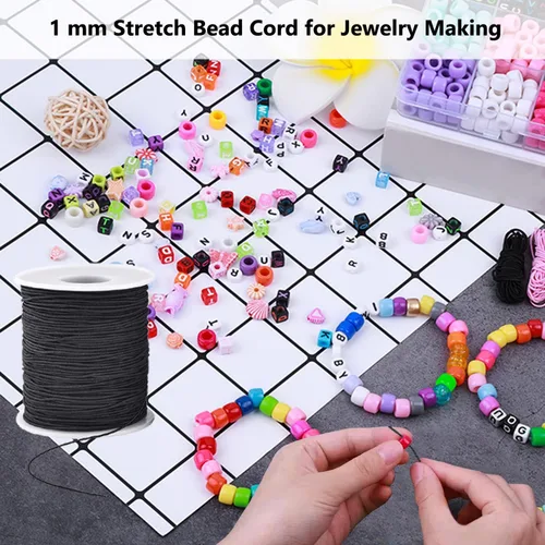 Miniatura 4 de Cordón elástico para pulseras, 1 mm (0.039 in) 330 pies de cuerda duradera para pulseras, cuerda elástica extensible para hacer joyas, collares