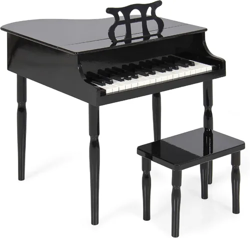 Grand piano de madera con 30 teclas, juguete para niños color negro con asiento.