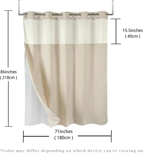 Miniatura 6 de Cortina de Ducha de Tela Sin Ganchos Larga de 71"An x 86"Al con Forro de Poliéster con Imán a Presión–Parte Superior Transparente con Ventana