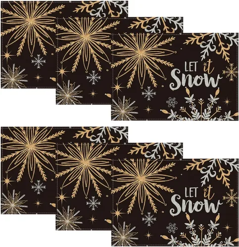 Miniatura 13 de Artoid Mode Juego de 4 manteles individuales de mesa con diseño de copo de nieve beige Let It Snow de invierno, 12 x 18 pulgadas, manteles de mesa