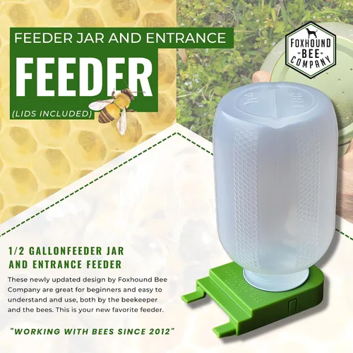 Miniatura 2 de Foxhound Bee Co: Comedero de abejas para apicultura con alimentador de entrada de plástico y botella extragrande de medio galón para alimentar