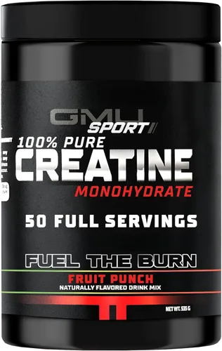 GMU SPORT Monohidrato de creatina en polvo – Ponche de frutas | 50 porciones | 0.18 oz de creatina micronizada por cucharada | Fuerza, recuperación