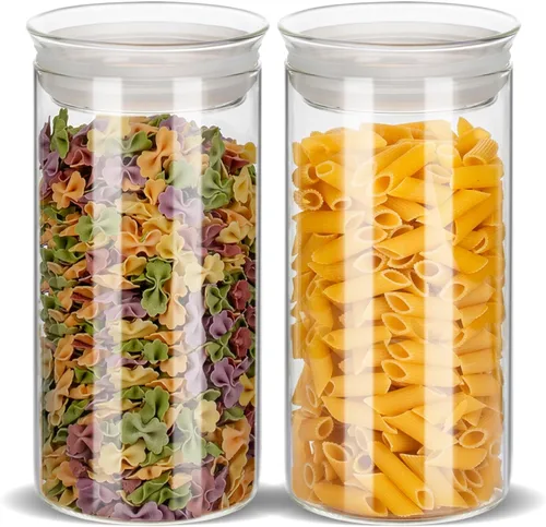 Zens - Juego de tarros de vidrio modernos para almacenamiento de alimentos de 2 piezas, tarros transparentes de vidrio de 50 oz con tapas