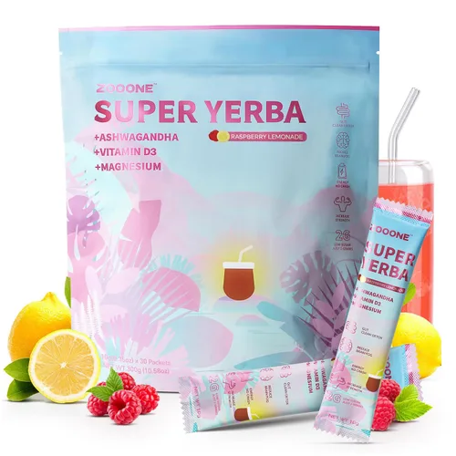 Miniatura 8 de ZOOONE Súper Yerba Mate té en polvo instantáneo 30 sobres - Sabor a limonada de frambuesa Porciones Energía limpia y enfoque Mejora la niebla