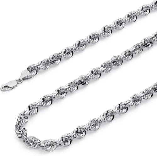 Miniatura 13 de Collar de cadena de cuerda de corte de diamante de 14 quilates con corte de diamante macizo de 0.157 in, 0.118 in, 0.098 in, 0.079 in, 0.059 in