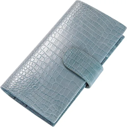 Miniatura 10 de Funda de planificador B6 con cremallera y gran bolsillo trasero, cuero con estampado de cocodrilo (Croc Steelblue)