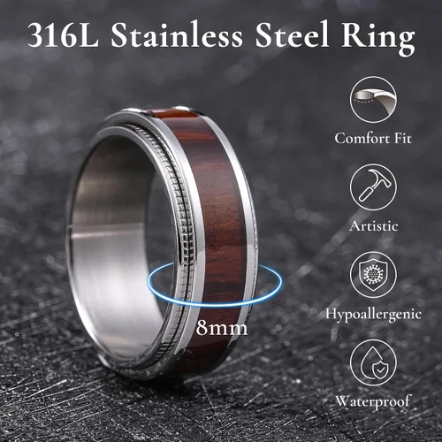 Miniatura 89 de King Will Anillo giratorio de acero inoxidable 316L para hombres y mujeres, 0.315 in de dragón/nudo celta, anillo para ansiedad para aliviar