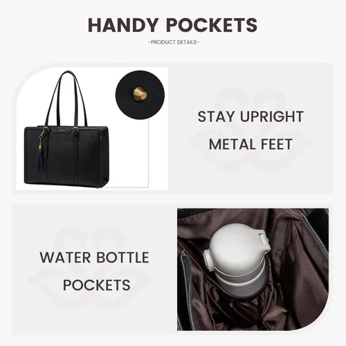 Miniatura 4 de LOVEVOOK Bolsa para laptop para mujer, de piel vintage, de 15.6 pulgadas, bolsa de computadora de gran capacidad con bolso de mano para el trabajo