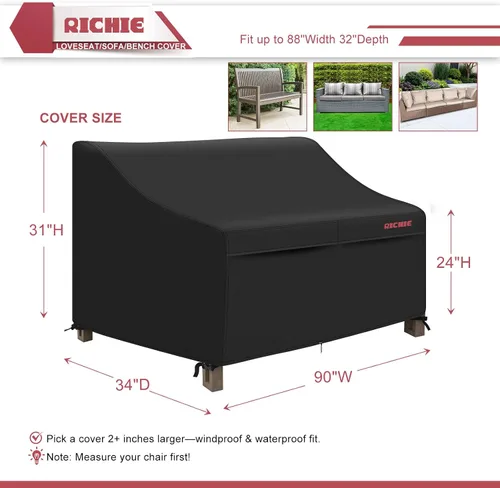 Miniatura 2 de RICHIE Funda Impermeable de Servicio Pesado para Sofá de Patio de 3 Plazas - Fundas para Muebles de Exterior para Sofá de Dos Plazas/Sofá