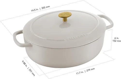 Miniatura 3 de BALLARINI Bellamonte Horno holandés ovalado de hierro fundido de 4.75 cuartos de galón, color blanco crema