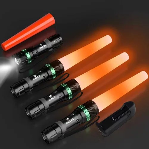 Paquete de 4 varitas de tráfico recargables de 11 pulgadas, pequeña linterna de tráfico con 1 cargador y 4 baterías, linterna LED con 5 modos