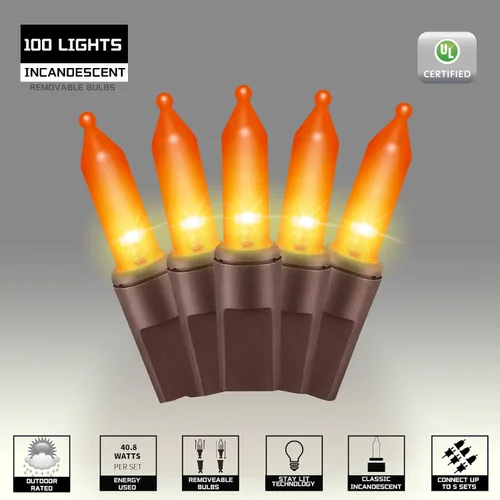 Miniatura 2 de 100 LUCES Naranja Extra-Brillantes con Conectores de Extremo, Luces Decorativas de Halloween, 5.98m, Mini Juego de Luces de Cadena Certificadas UL