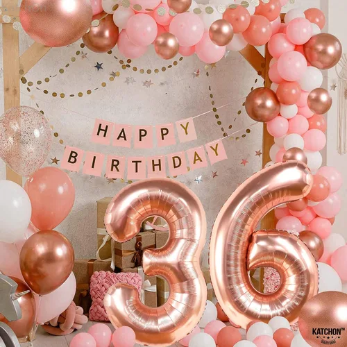 Miniatura 9 de KatchOn, Globos de oro rosa con el número 36, gigantes, 40 pulgadas, globos de aluminio de oro rosa con el número 36, decoraciones de feliz