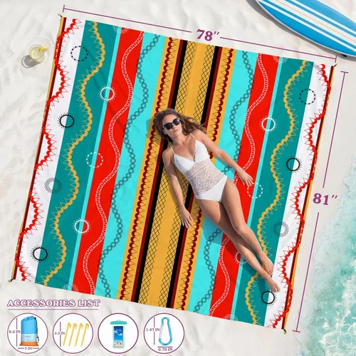 Miniatura 34 de Famstar Beach Blanket Oversized Extra Large 78"X81"/10'X9',Waterproof Sandproof Beach Blanket 2-8 Adults Lightweight Durable for Travel Camping