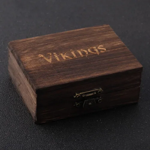 Miniatura 5 de Cadena King de acero inoxidable con cuentas de runa y collar vikingo de martillo mjolnir con caja de madera como regalo de novio DD377