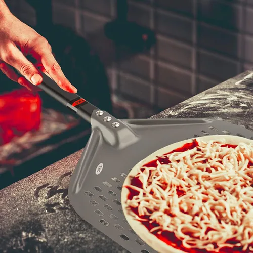 Miniatura 8 de TKC Pala Perforada para Pizza - Volteador de Pizza de Metal de 12 pulgadas compatible con Hornos Ooni, Uso Interior y Exterior, Mango Duradero