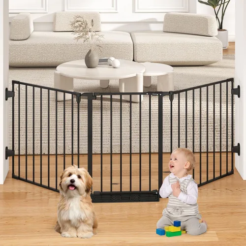 Puerta de bebé extra ancha de 29.4 a 78 pulgadas, puertas largas para perros para puertas y escaleras, puerta de seguridad grande esencial para Negro