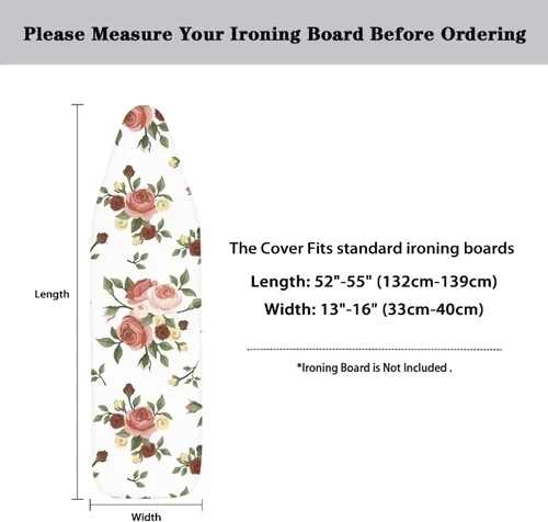 Miniatura 6 de Funda para tabla de planchar con estampado de rosas vintage con gancho y bucle, sujetadores ajustables, fundas protectoras para tabla de planchar