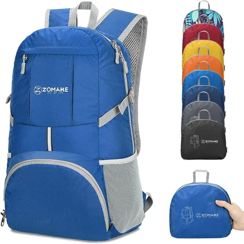 Miniatura 9 de ZOMAKE Mochila Ligera Empacable de 35L, Mochilas Ligeras Plegables Resistentes al Agua Bolsa de Senderismo Colapsible, Paquete de Día Plegable Rojo