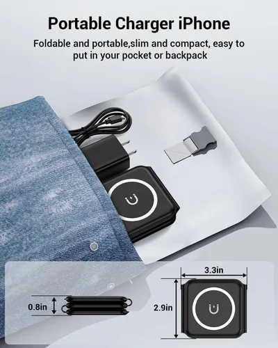 Miniatura 5 de Cargador inalámbrico magnético de 15 W, almohadilla de carga plegable de carga rápida compatible con Apple iPhone 16/Pro/Max/Plus, carga rápida