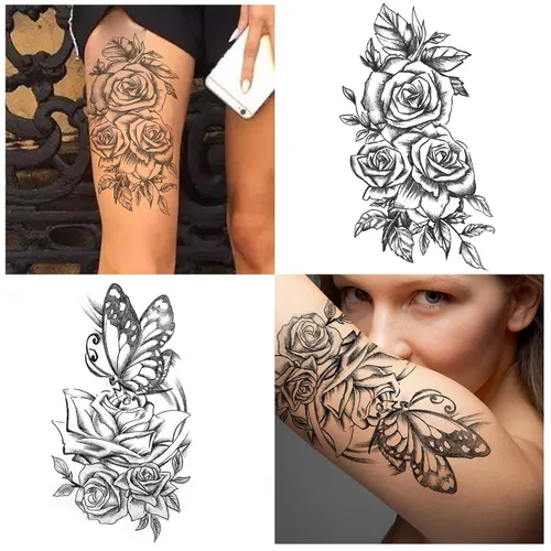 Miniatura 3 de Yazhiji 15 hojas grandes Sexy impermeable tatuajes temporales para hombres mujeres flores colección (19X9 CM)