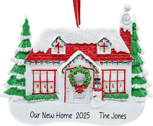 Miniatura 13 de Adorno de Navidad personalizado para el nuevo hogar 2026 Puerta negra con cinta de purpurina recuerdo único para el árbol de Navidad – Primer año
